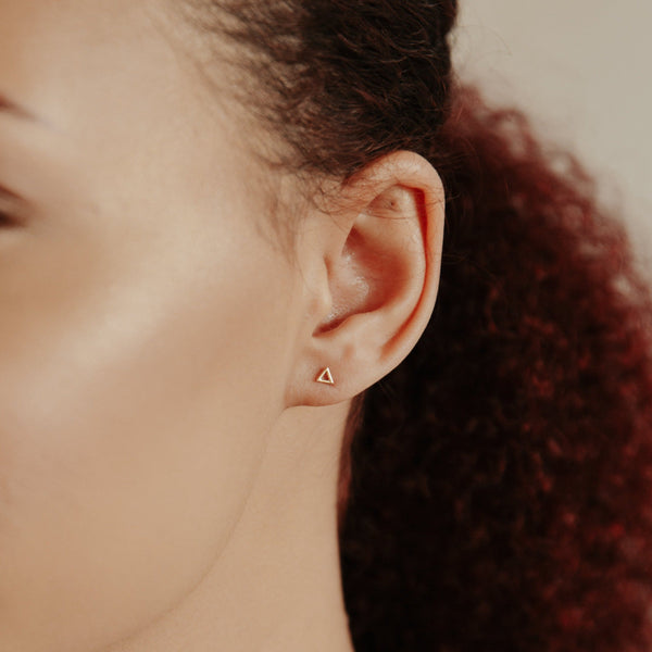 10k Solid Gold Open Tiny Open Triangle Studs - - Earrings - Ofina