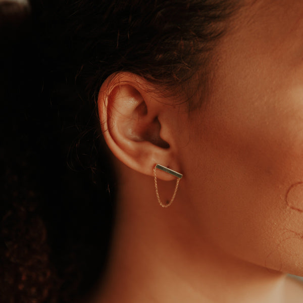 SALE - 10k Solid Gold Thick Bar Chain Studs - - Earrings - Ofina
