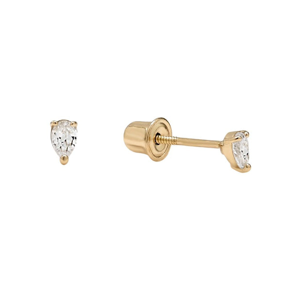 10k Solid Gold Tiny CZ Teardrop Studs - - Earrings - Ofina