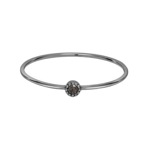 18k Tiny Circle Black Diamond Ring - White Gold / 5 - Rings - Ofina