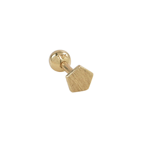 Solid Gold Brushed Pentagon Tragus Earring - Yellow Gold - Earrings - Ofina