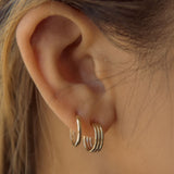 Triple Lined Hoop Post Earrings - - Earrings - Ofina