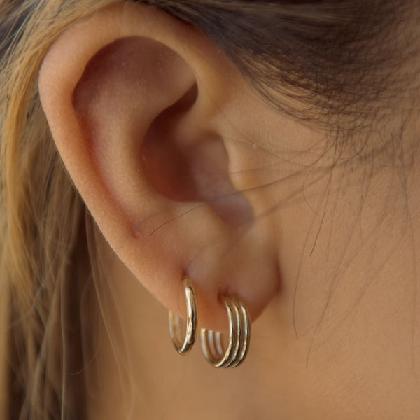 Triple Lined Hoop Post Earrings - - Earrings - Ofina