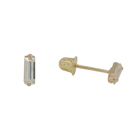 10k Solid Gold Baguette CZ Studs - Yellow Gold - Earrings - Ofina
