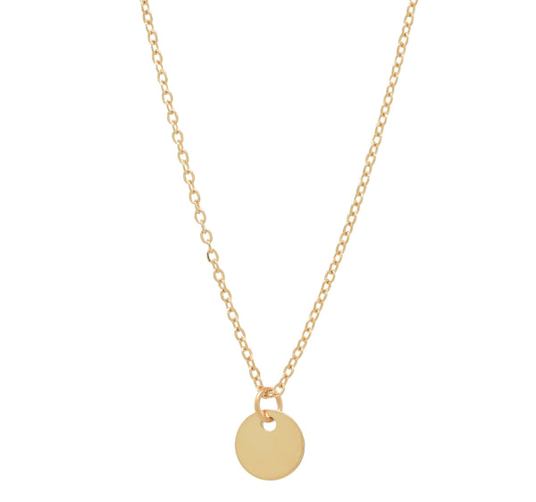 Solid Gold Tiny Disc on Thin Chain Necklace - Yellow Gold - Necklaces - Ofina
