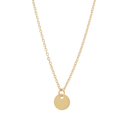 Solid Gold Tiny Disc on Thin Chain Necklace - Yellow Gold - Necklaces - Ofina