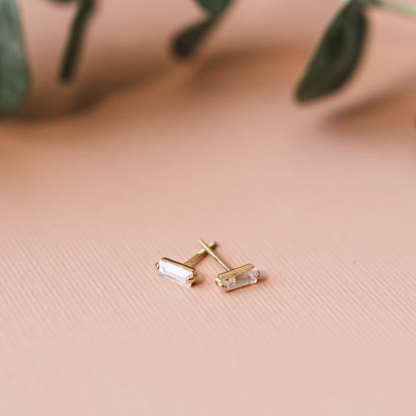 10k Solid Gold Baguette CZ Studs - - Earrings - Ofina