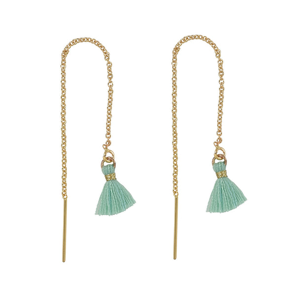Tassel Ear Threaders - Teal - Earrings - Ofina
