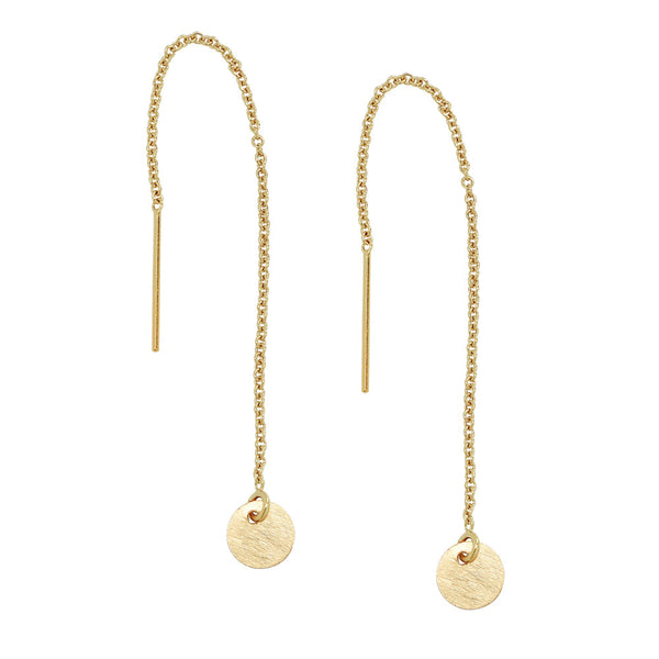 Geometric Ear Threaders (more shapes) - Brushed Disc / Gold - Earrings - Ofina