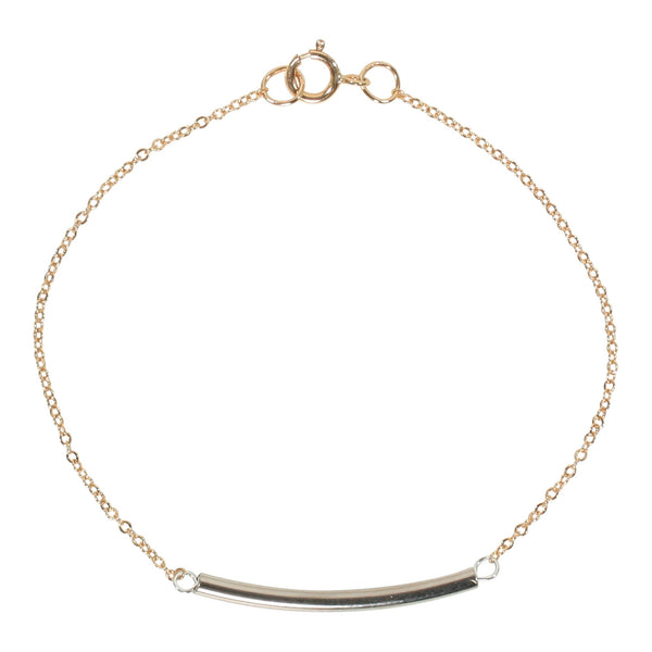 SALE - Curved Tube Bracelet - Silver Tube/ Gold Chain - Bracelets - Ofina