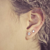 10k Solid Gold 5mm Round Single CZ Studs - - Earrings - Ofina