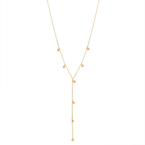 Tiny Carnelian Stone Y-Drop Necklace - - Necklaces - Ofina
