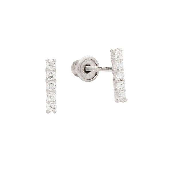 10k Solid Gold CZ Bar Studs - White Gold - Earrings - Ofina