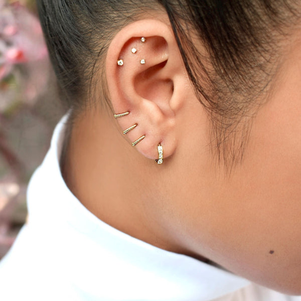 10k Solid Gold Channel CZ Huggie - - Earrings - Ofina