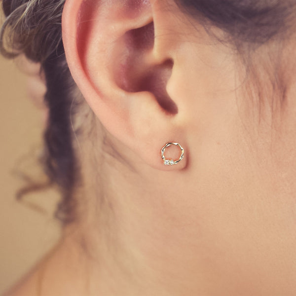 10k Solid Gold CZ Twisted Circle Studs - - Earrings - Ofina