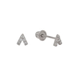 10k Solid Gold CZ Chevron Studs - White Gold - Earrings - Ofina