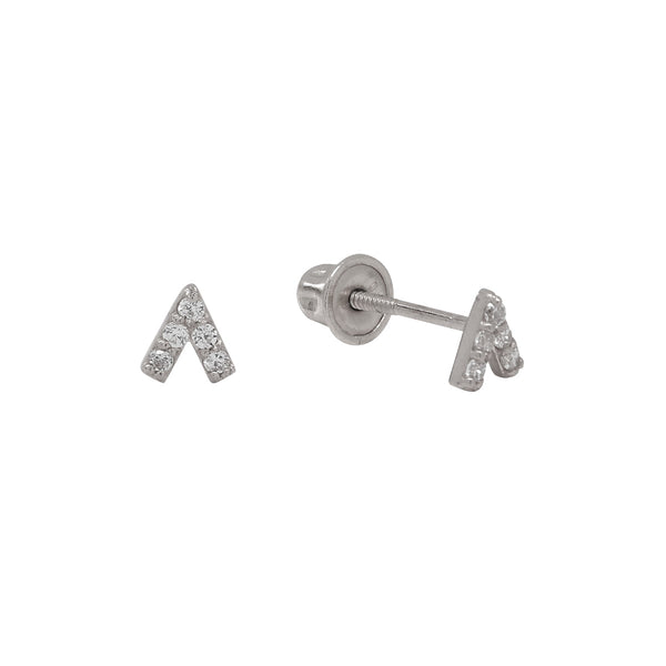 10k Solid Gold CZ Chevron Studs - White Gold - Earrings - Ofina