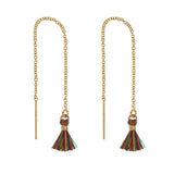Tassel Ear Threaders - Rainbow Green - Earrings - Ofina