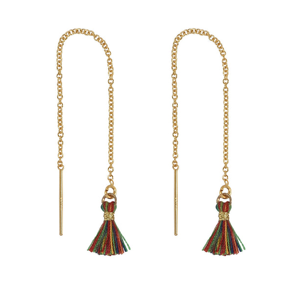 Tassel Ear Threaders - Rainbow Green - Earrings - Ofina