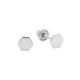 SALE - 10k Solid Gold Tiny Hexagon Studs - White Gold - Earrings - Ofina