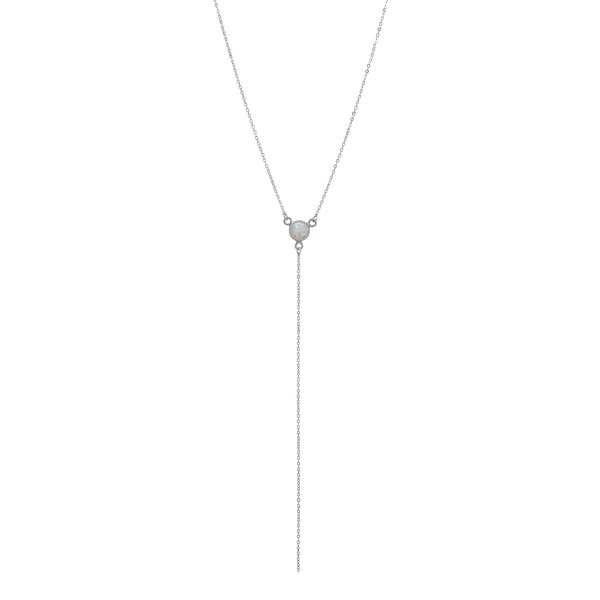 Opal Y-Drop Necklace - Silver - Necklaces - Ofina