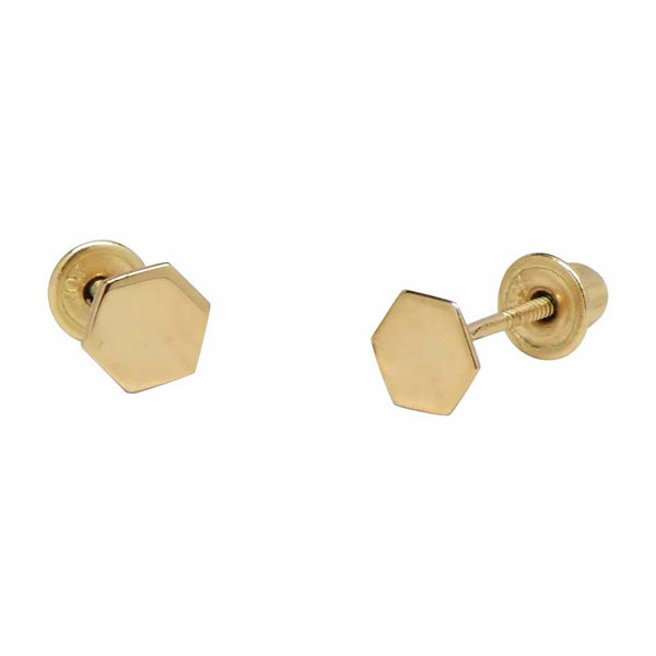 SALE - 10k Solid Gold Tiny Hexagon Studs - Yellow Gold - Earrings - Ofina