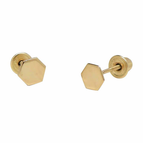 SALE - 10k Solid Gold Tiny Hexagon Studs - Yellow Gold - Earrings - Ofina