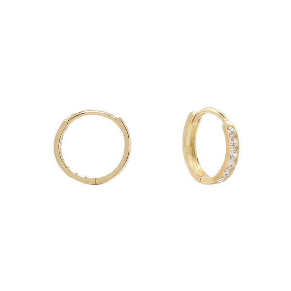 10k Solid Gold Channel CZ Huggie - Large - Sold Individually / Yellow Gold - Earrings - Ofina