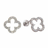 10k Solid Gold CZ Clover Studs - White Gold - Earrings - Ofina