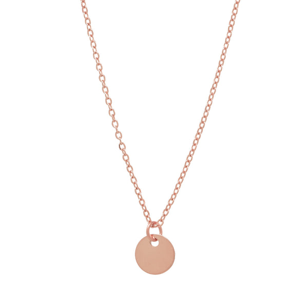 Solid Gold Tiny Disc on Thin Chain Necklace - Rose Gold - Necklaces - Ofina