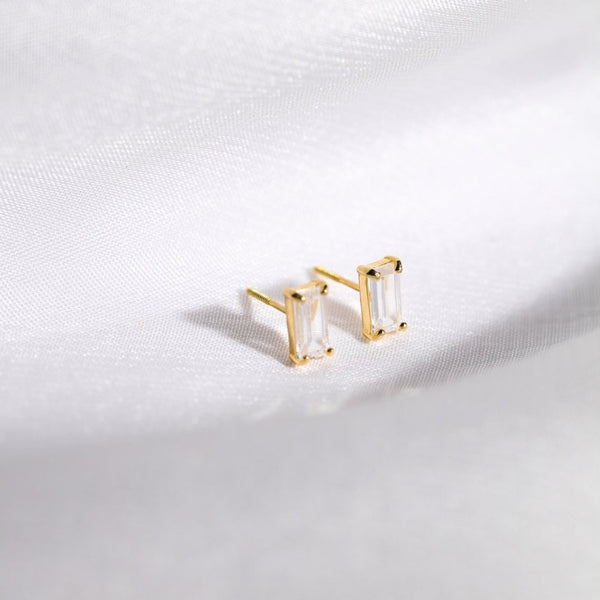 10k Solid Gold Emerald CZ Studs - - Earrings - Ofina