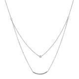 Solid Gold CZ / Curved Tube Double Strand Necklace - White Gold - Necklaces - Ofina