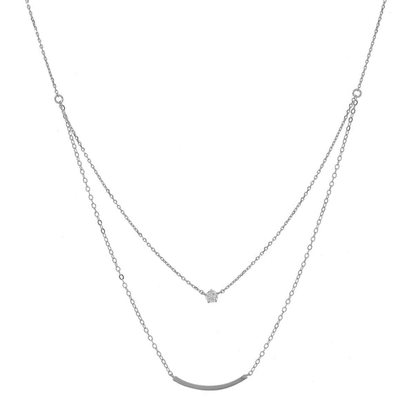 Solid Gold CZ / Curved Tube Double Strand Necklace - White Gold - Necklaces - Ofina