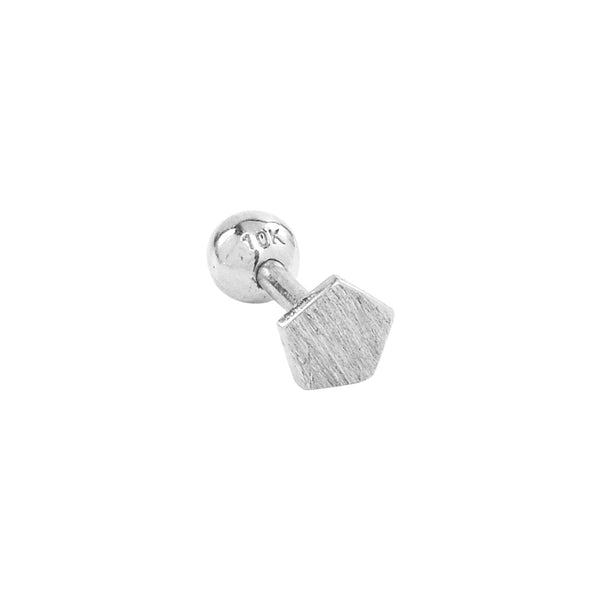 Solid Gold Brushed Pentagon Tragus Earring - White Gold - Earrings - Ofina
