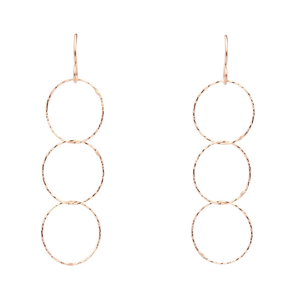 Triple Diamond Cut Drop Earrings - Rose Gold - Earrings - Ofina