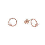 10k Solid Gold CZ Twisted Circle Studs - Rose Gold - Earrings - Ofina