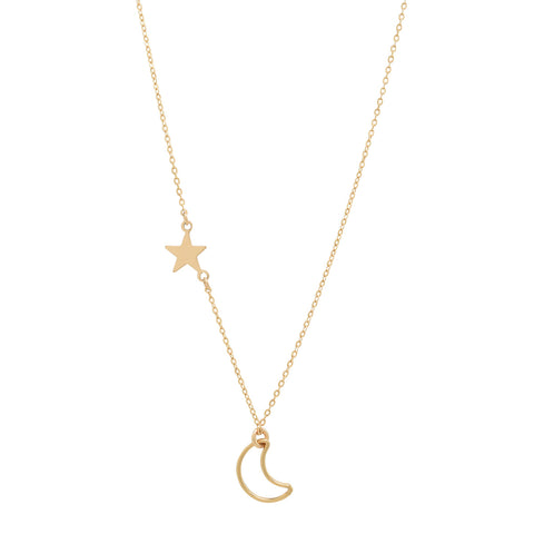Moon Outline & Star Necklace - - Necklaces - Ofina