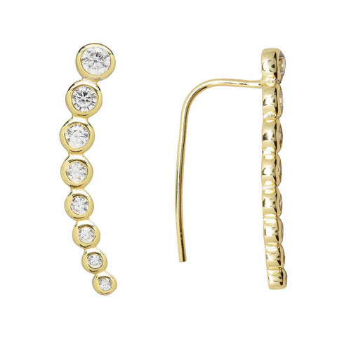 SALE - 24mm Graduated CZ Circles Ear Crawler - Gold / Right - Earrings - Ofina
