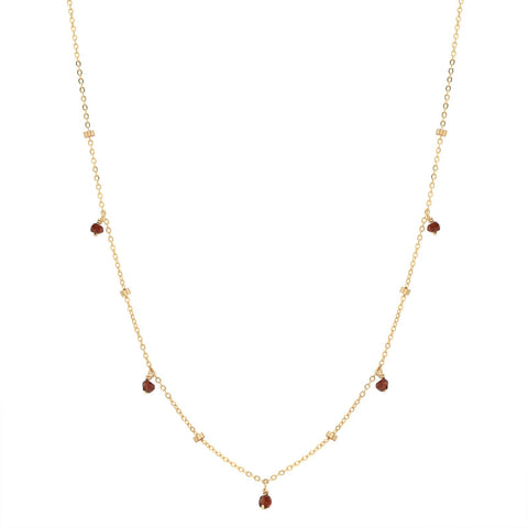 TINY GARNET STONE DROP BEADED NECKLACE - - Necklaces - Ofina