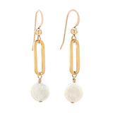 Oval Link Pearl Disc Drop Earrings - - Earrings - Ofina
