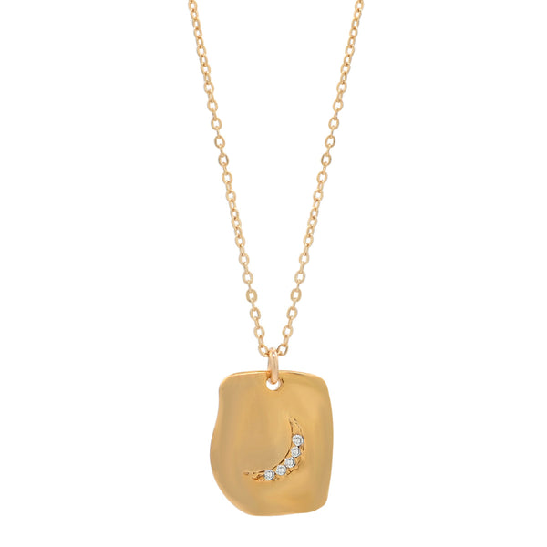 SALE - CZ Crescent Moon Square Necklace - - Necklaces - Ofina