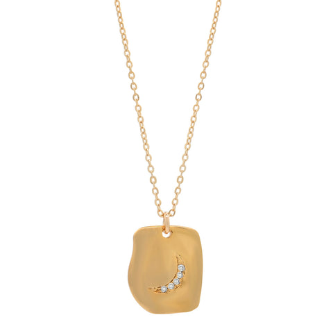SALE - CZ Crescent Moon Square Necklace - - Necklaces - Ofina