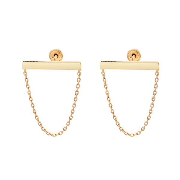 SALE - 10k Solid Gold Thick Bar Chain Studs - - Earrings - Ofina