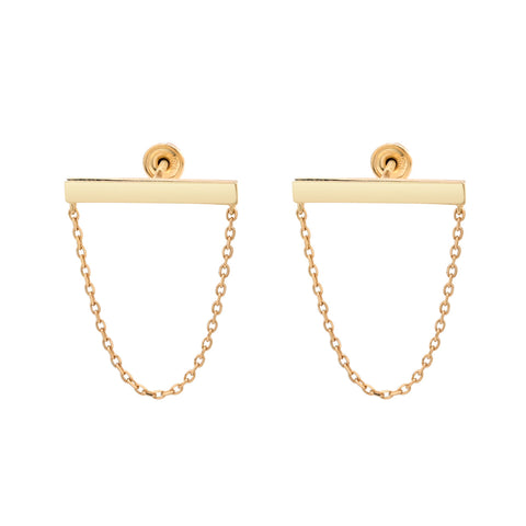 SALE - 10k Solid Gold Thick Bar Chain Studs - - Earrings - Ofina
