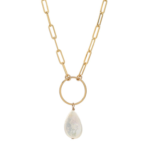 Pearl Teardrop Oval Link Necklace - - Necklaces - Ofina