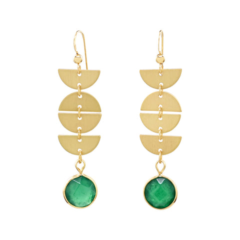 Half Moon Drop Green Onyx Stone Earrings - - Earrings - Ofina