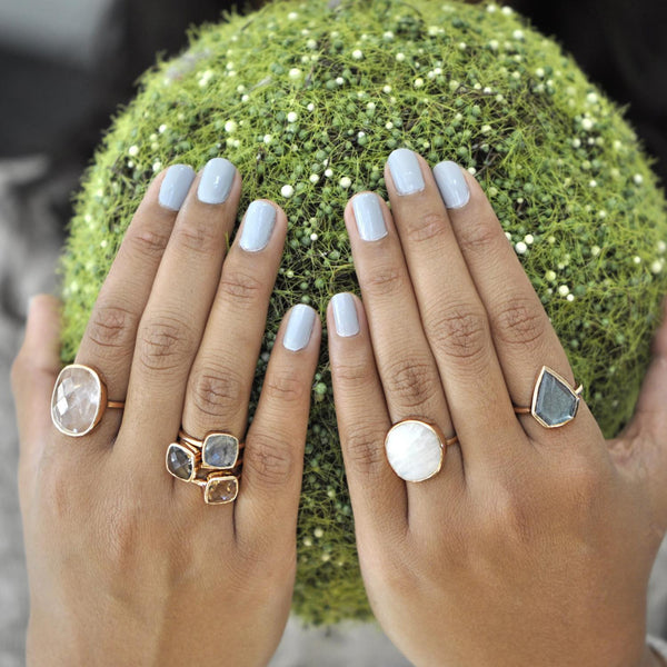 SALE - CLEAR QUARTZ DIAMOND SHAPE ROSE GOLD BEZEL RING - - Rings - Ofina