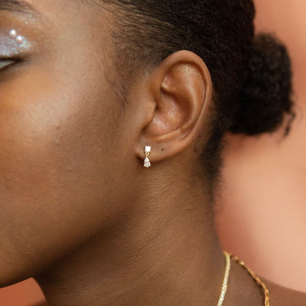 CZ Dangle Teardrop Studs - - Earrings - Ofina
