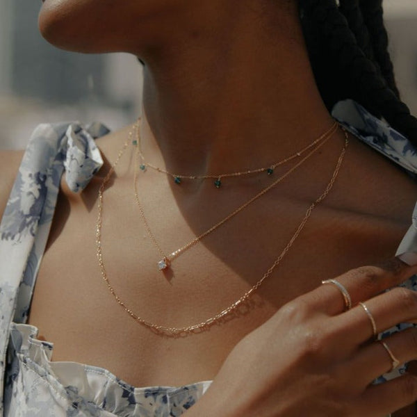 CZ Square Prong Necklace - - Necklaces - Ofina