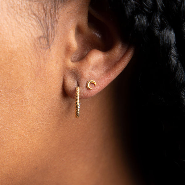 SALE - 10k Solid Gold Twisted Hoop Studs - - Earrings - Ofina